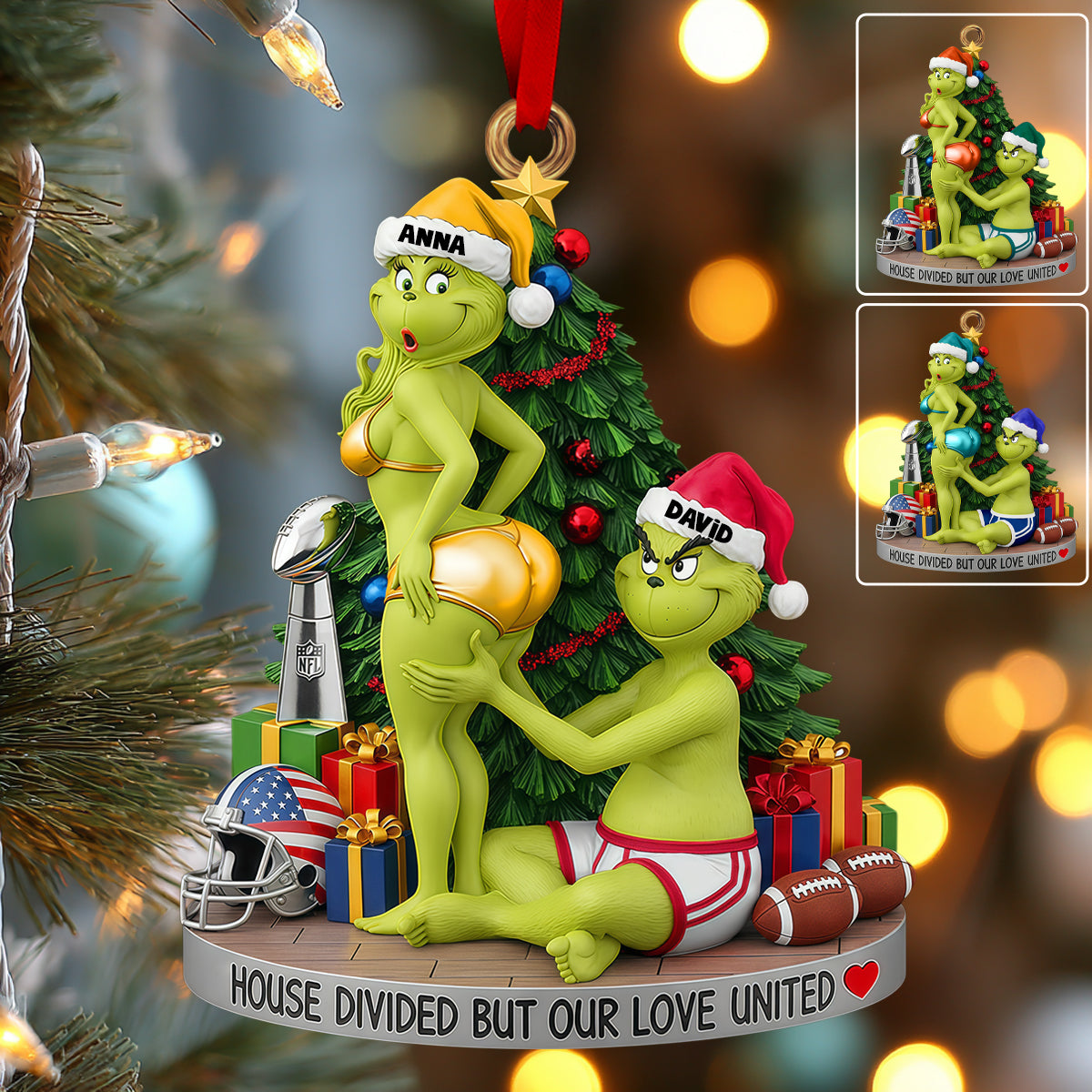 Couple de monstres verts - Ornement de Noël personnalisé avec étole