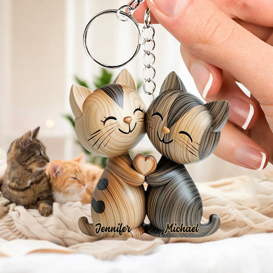 Couple de chats mignons - Porte-clés chat personnalisé