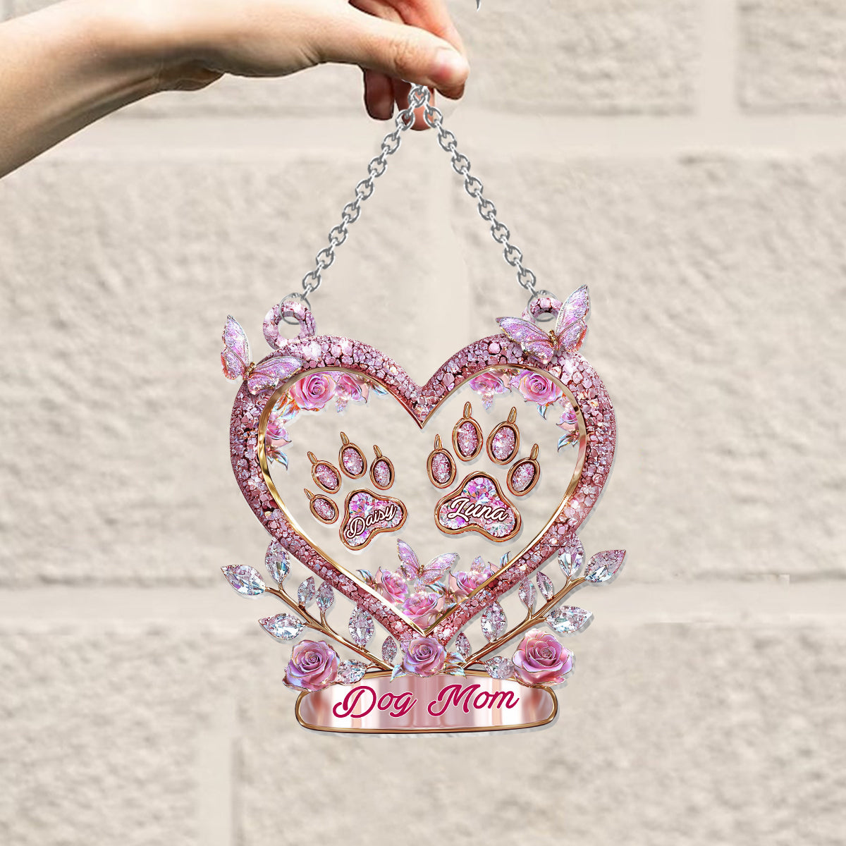 Fur Mama - Décoration attrape-soleil personnalisée pour fenêtre en forme de chien 