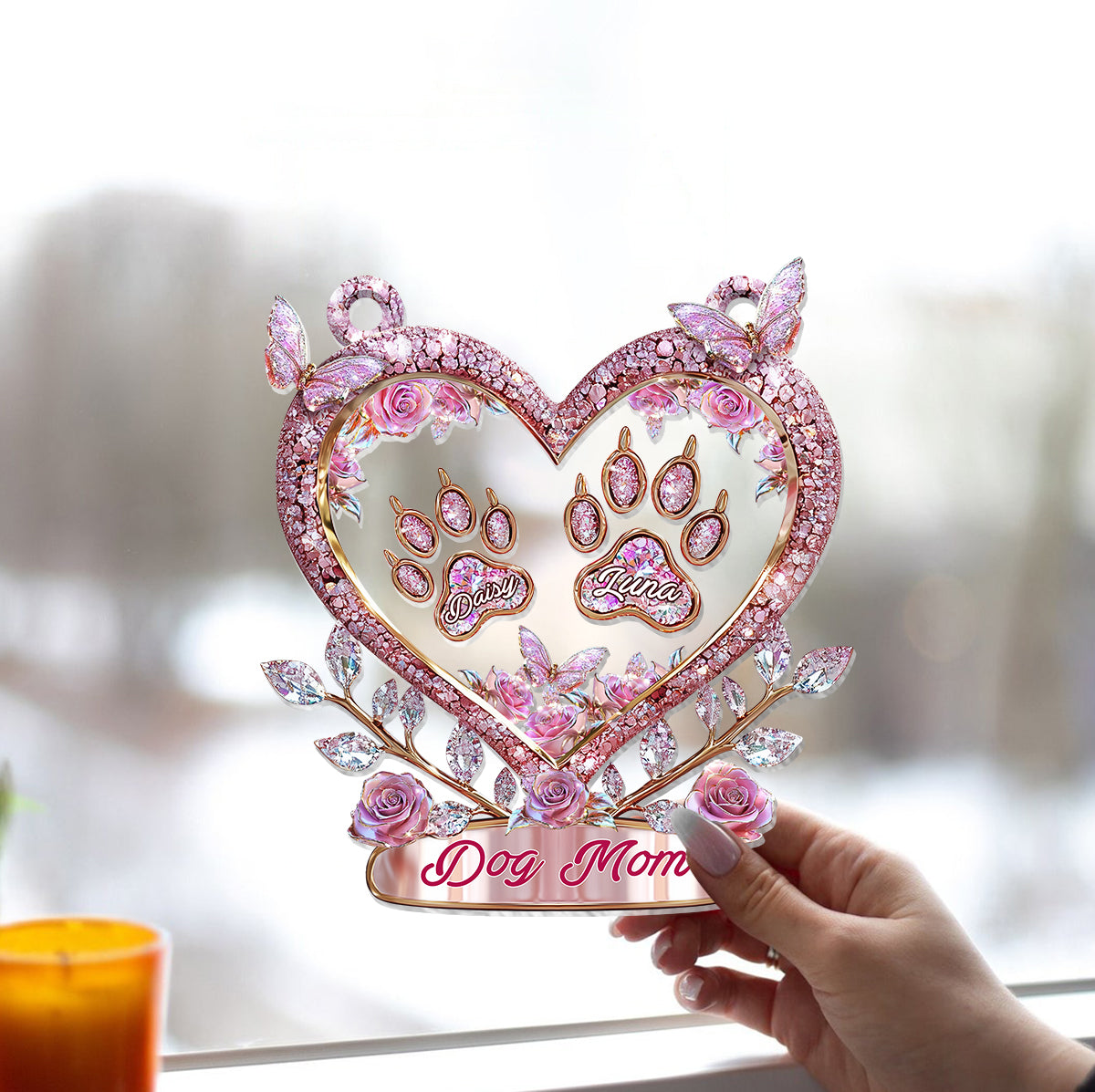 Fur Mama - Décoration attrape-soleil personnalisée pour fenêtre en forme de chien 