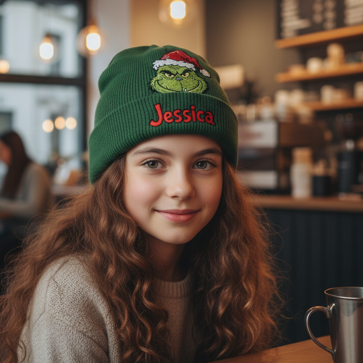 Joyeux Grinchmas - Bonnet de Noël personnalisé avec étole et écussons