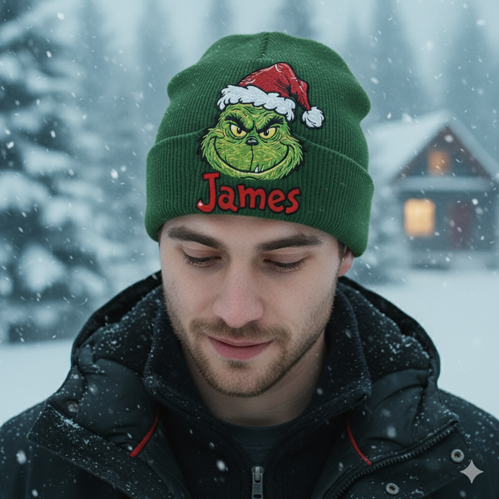 Joyeux Grinchmas - Bonnet de Noël personnalisé avec étole et écussons