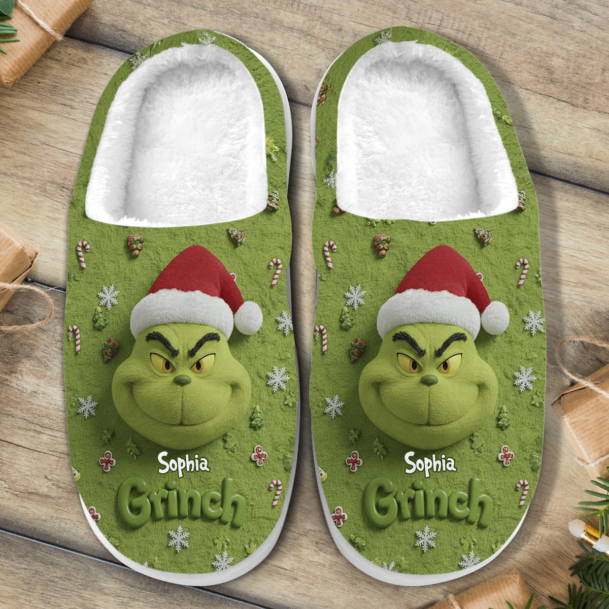 Joyeux Grinchmas - Étole de Noël personnalisée - Pantoufles de Noël