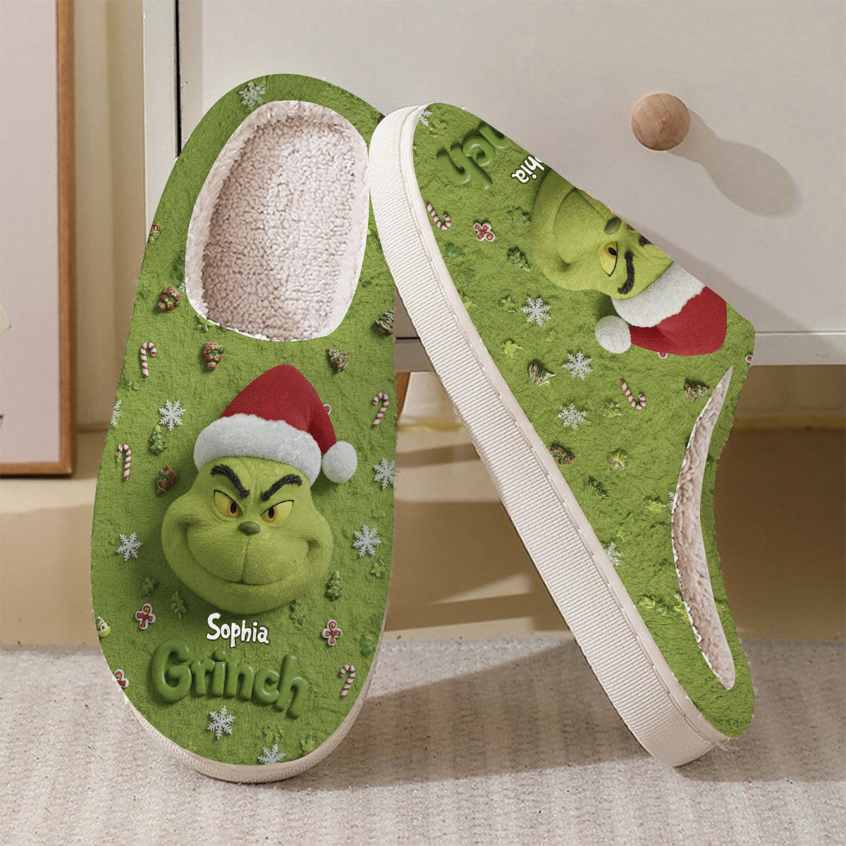 Joyeux Grinchmas - Étole de Noël personnalisée - Pantoufles de Noël