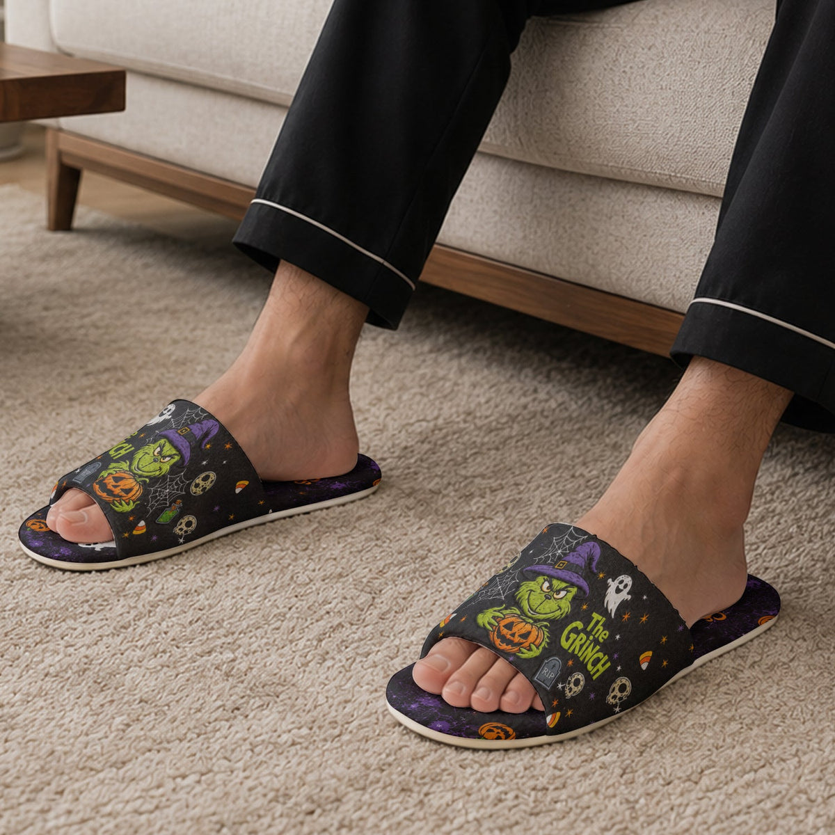 Halloween Mean Guy - Personalized Stole Christmas Open-Toe Slippers