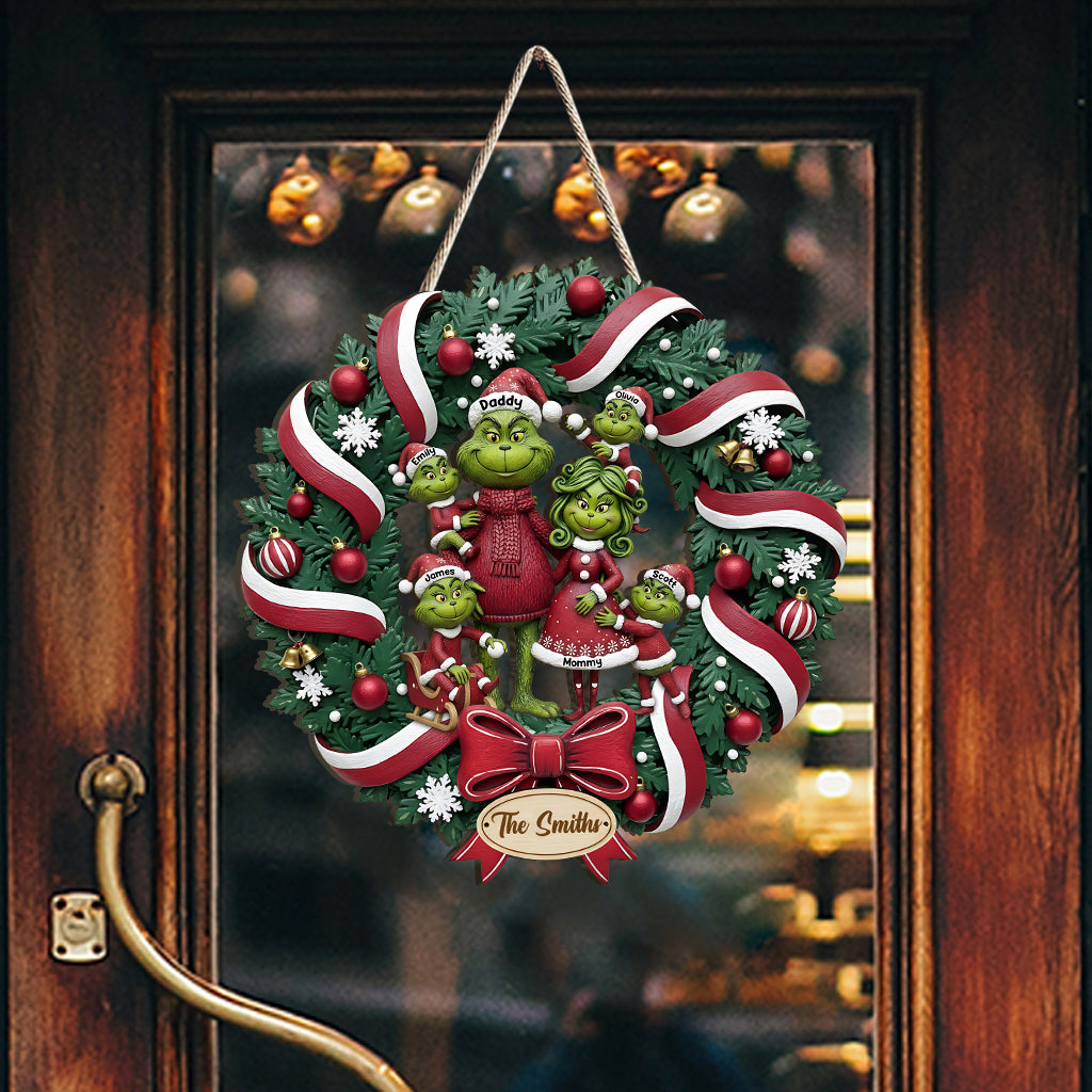 Famille Verte Drôle - Panneau en Bois Personnalisé « Étole de Noël » en Forme Personnalisée