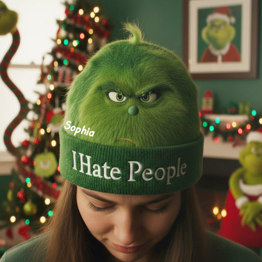 I Hate People - Grinchmas - Personalized Stole Christmas Beanie Hat
