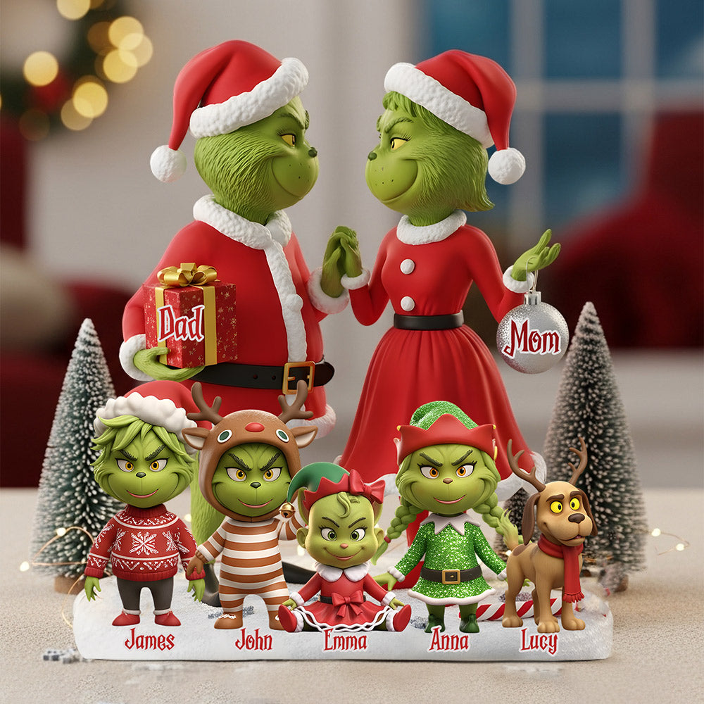 Cadeau familial Joyeux Grinchmas - Étole de Noël personnalisée sur plaque acrylique en forme personnalisée