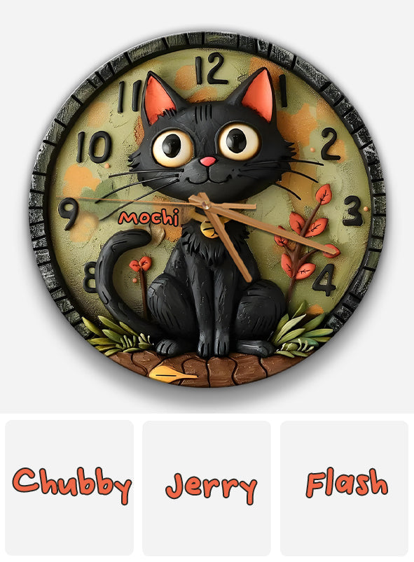 Cute Black Cat - Personalized Black Cat Wall Clock