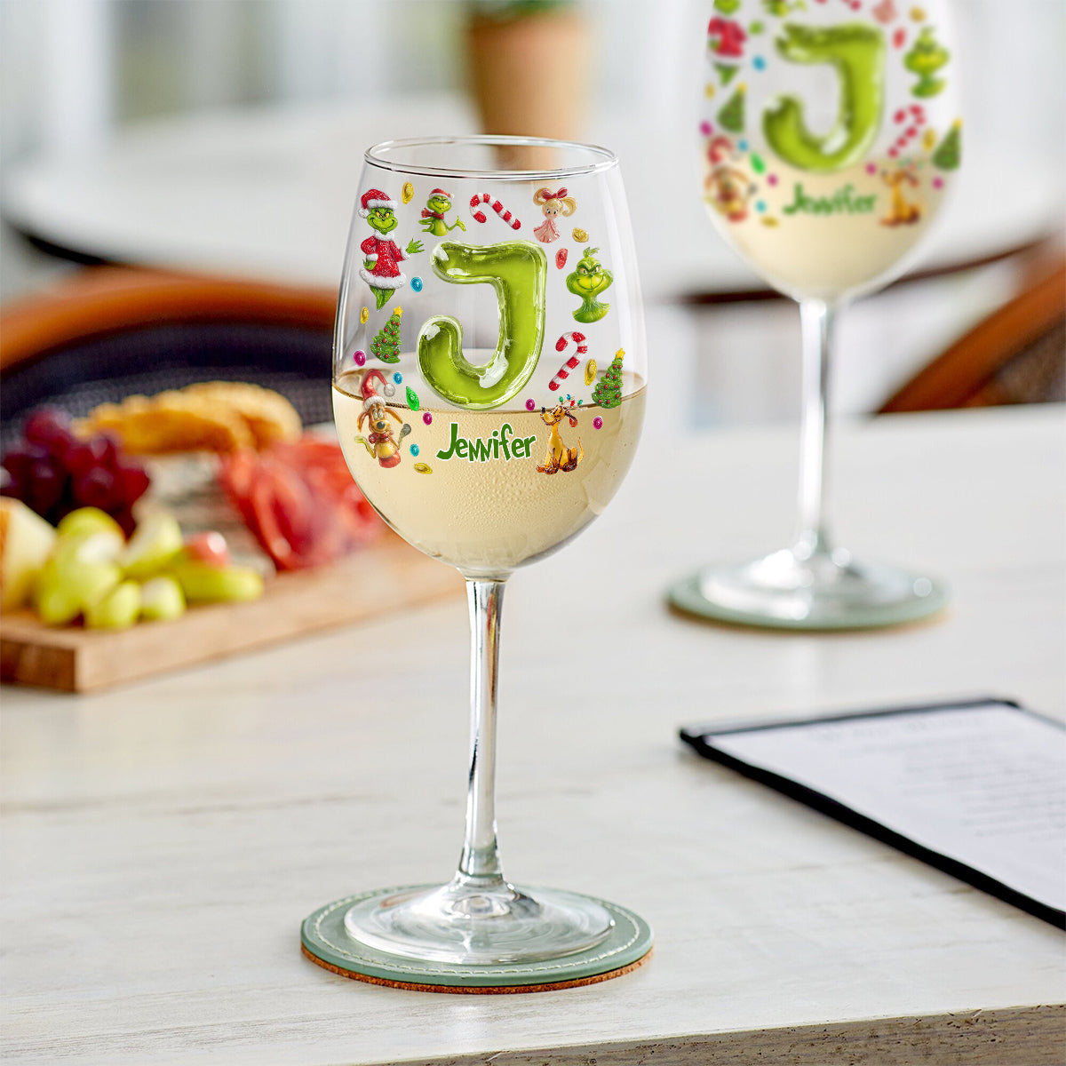Joyeux Noël Vert - Verre à vin de Noël personnalisé avec étole et longue tige
