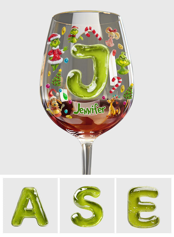Joyeux Noël Vert - Verre à vin de Noël personnalisé avec étole et longue tige