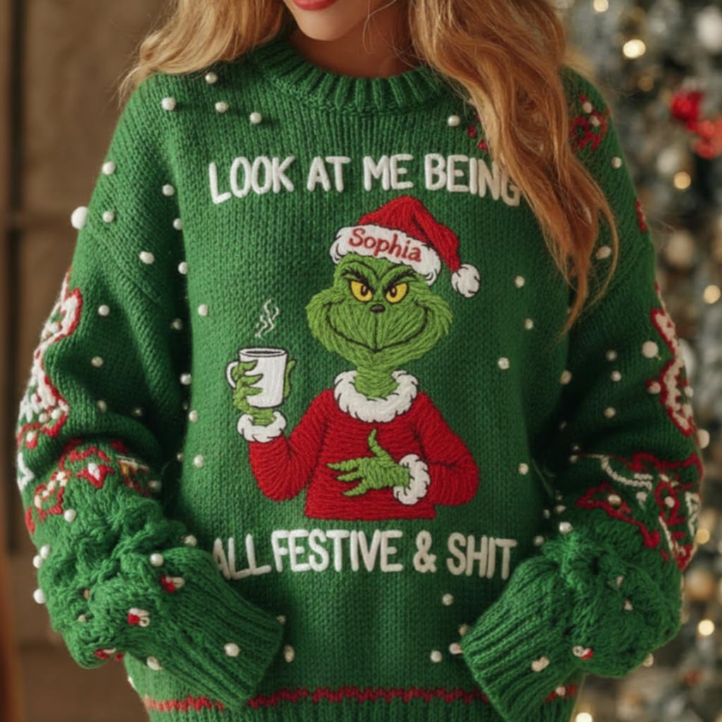 Humeur coquine de Greenmas - Étole de Noël personnalisée Pull moche