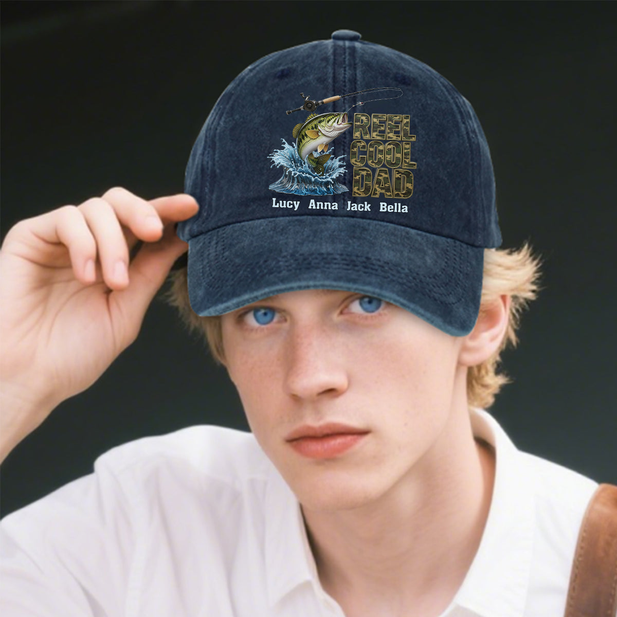 Papa cool - Casquette en jean délavé personnalisée pour la pêche