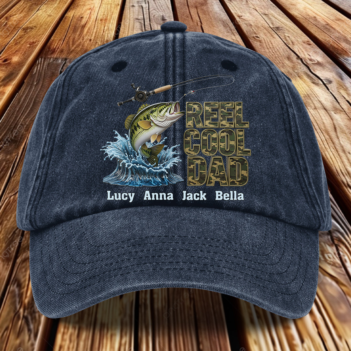 Papa cool - Casquette en jean délavé personnalisée pour la pêche