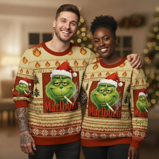 Green Monster Cigarette Christmas Movie - Personalized Stole Christmas Ugly Sweater