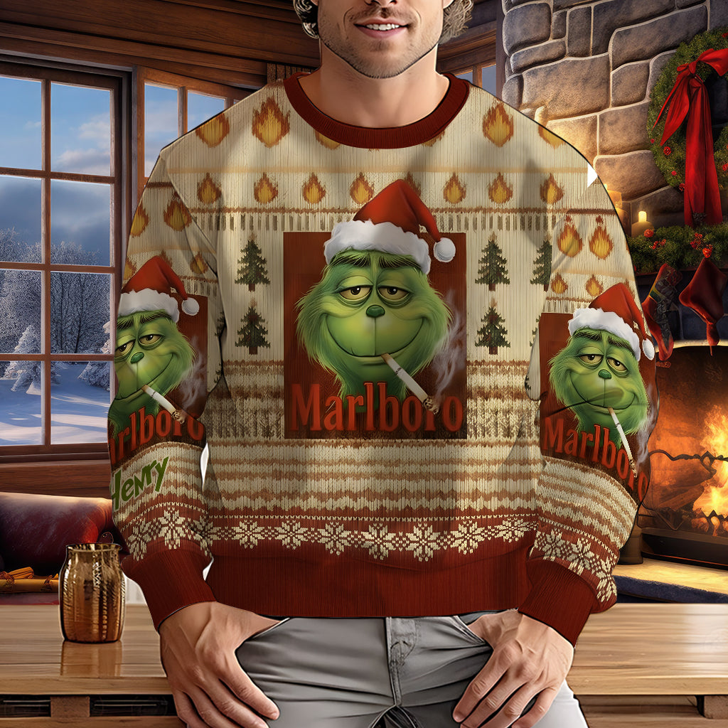Film de Noël Green Monster Cigarette - Pull de Noël moche personnalisé