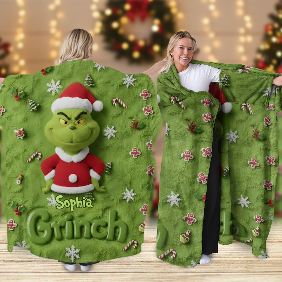 Merry Grinchmas - Personalized Stole Christmas Wearable Blanket