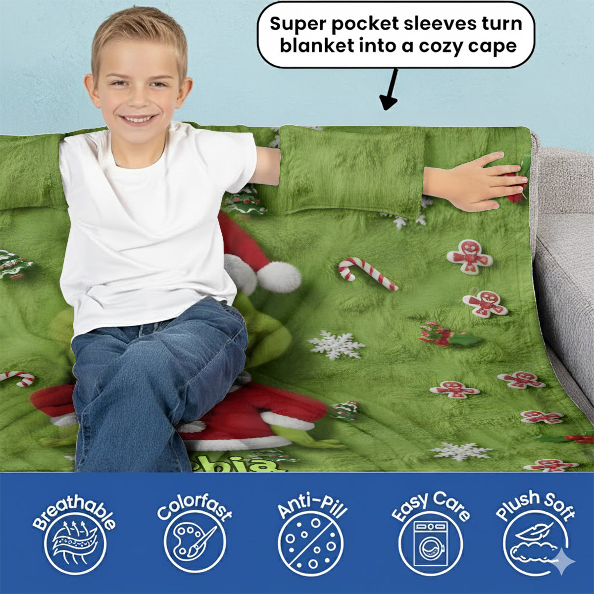 Merry Grinchmas - Personalized Stole Christmas Wearable Blanket