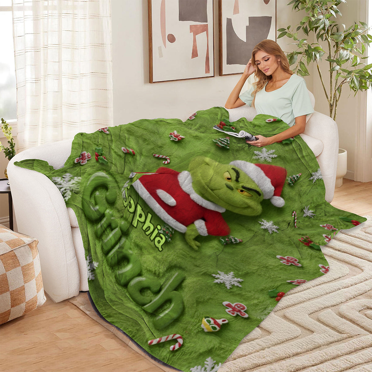 Merry Grinchmas - Personalized Stole Christmas Wearable Blanket