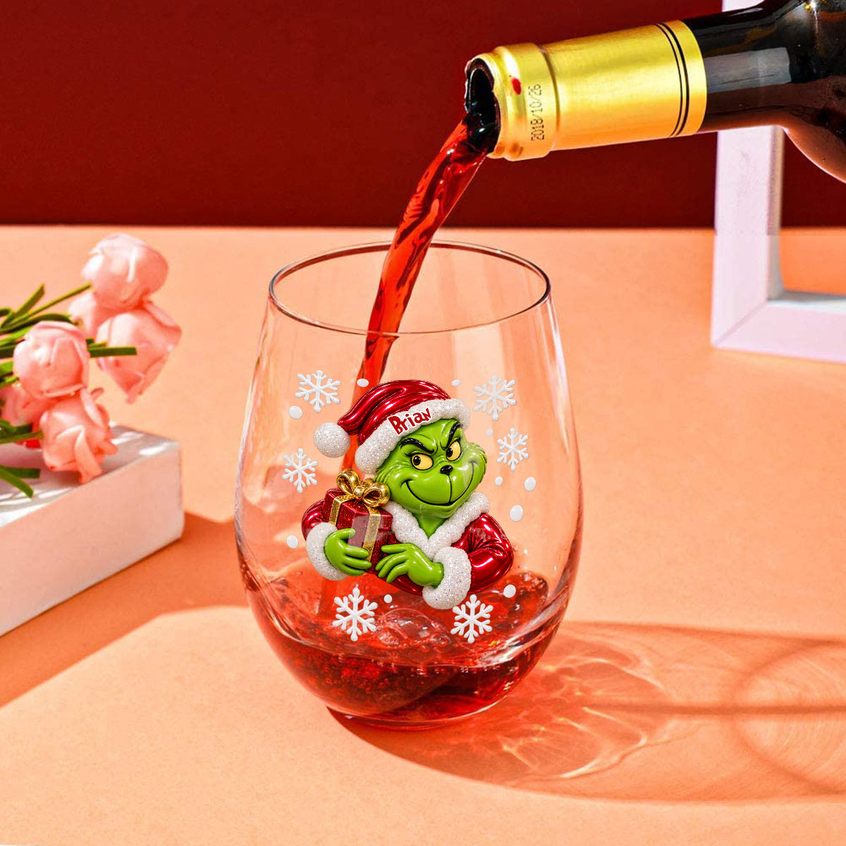 Merry Mischief - Personalized Stole Christmas All Over Wine Glass