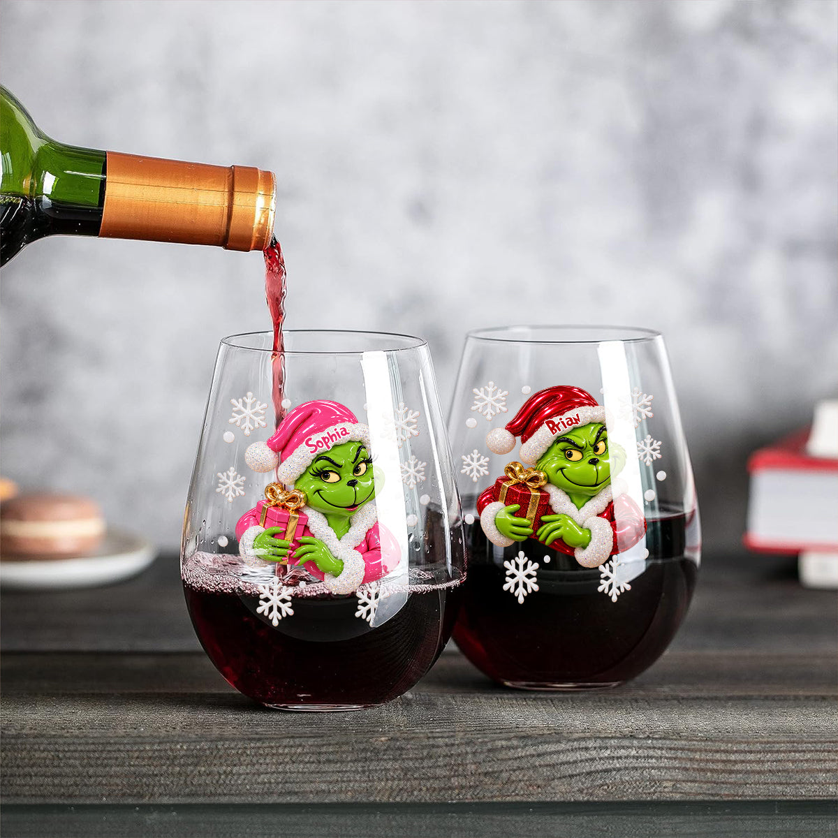 Merry Mischief - Personalized Stole Christmas All Over Wine Glass