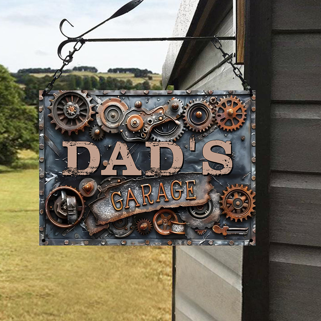 Panneau métallique rectangulaire personnalisé « Garage de papa »