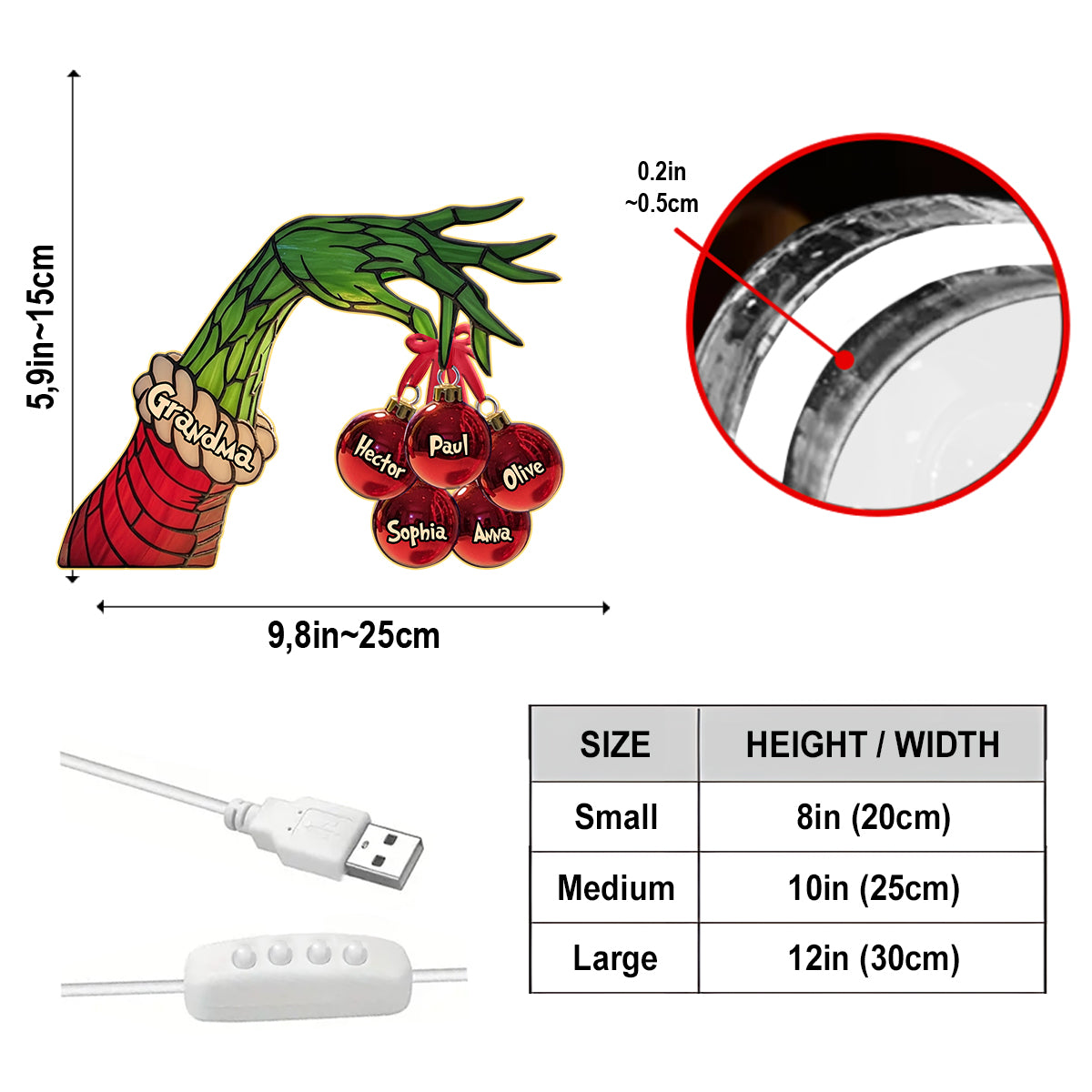 Joyeux Noël - Veilleuse LED personnalisée en acrylique avec étole de Noël
