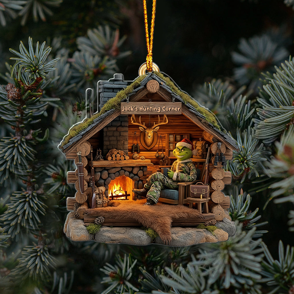 Cabane du chasseur grincheux - Ornement de chasse personnalisé