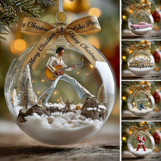 Merry Christmas King Of Rock - Personalized King of Rock and Roll Snow Globe Ornament With Bow