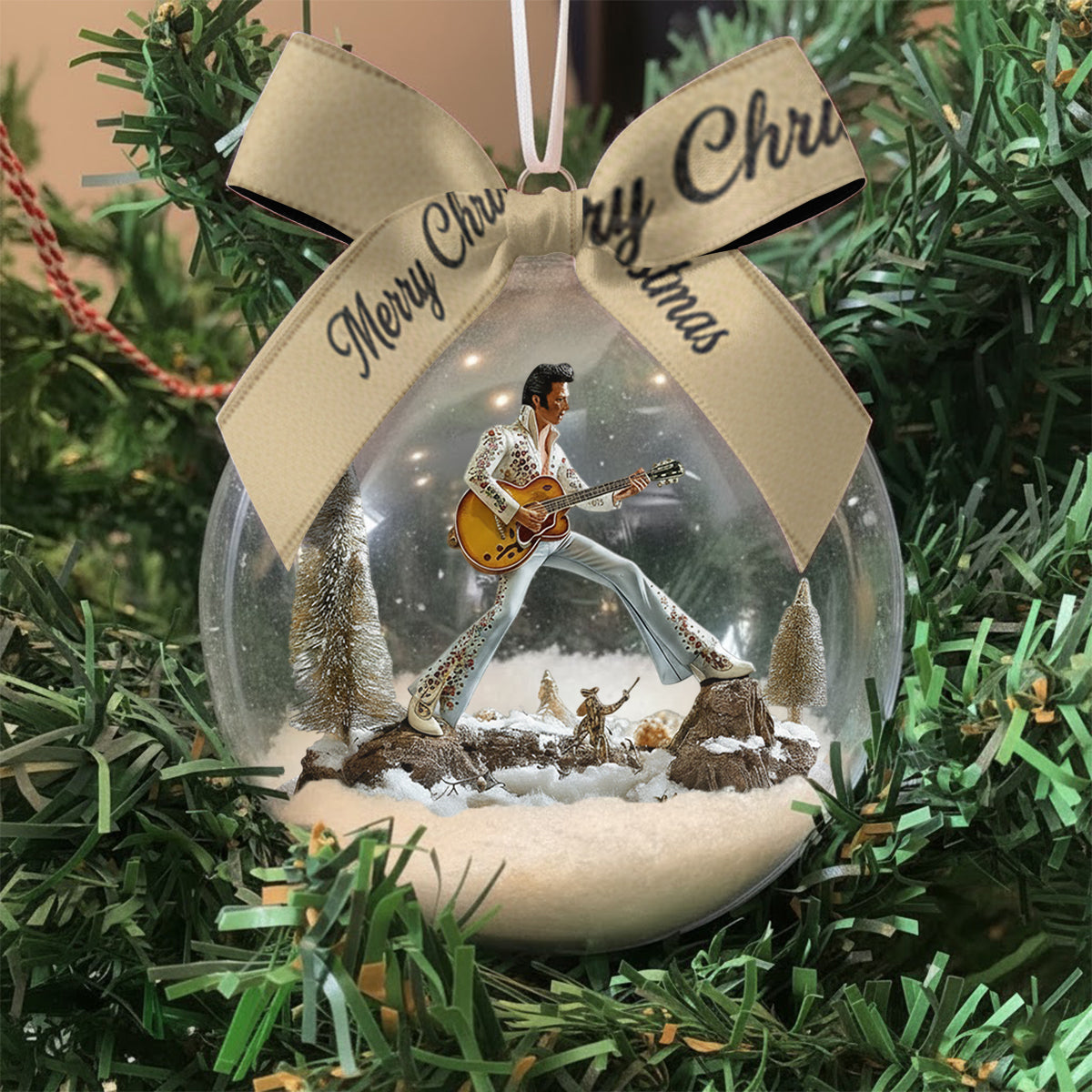 Joyeux Noël Roi du Rock - Boule à neige personnalisée Roi du Rock and Roll avec nœud