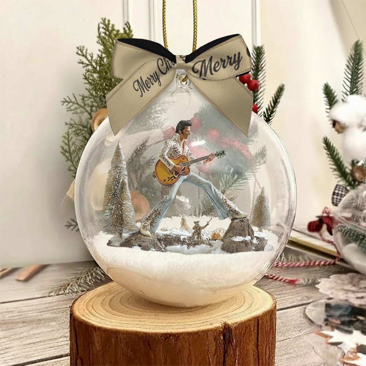 Joyeux Noël Roi du Rock - Boule à neige personnalisée Roi du Rock and Roll avec nœud