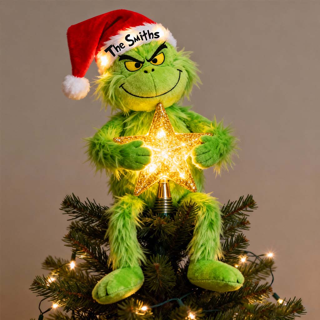 Joyeux Grinchmas - Étole de Noël personnalisée avec guirlande lumineuse LED pour sapin de Noël