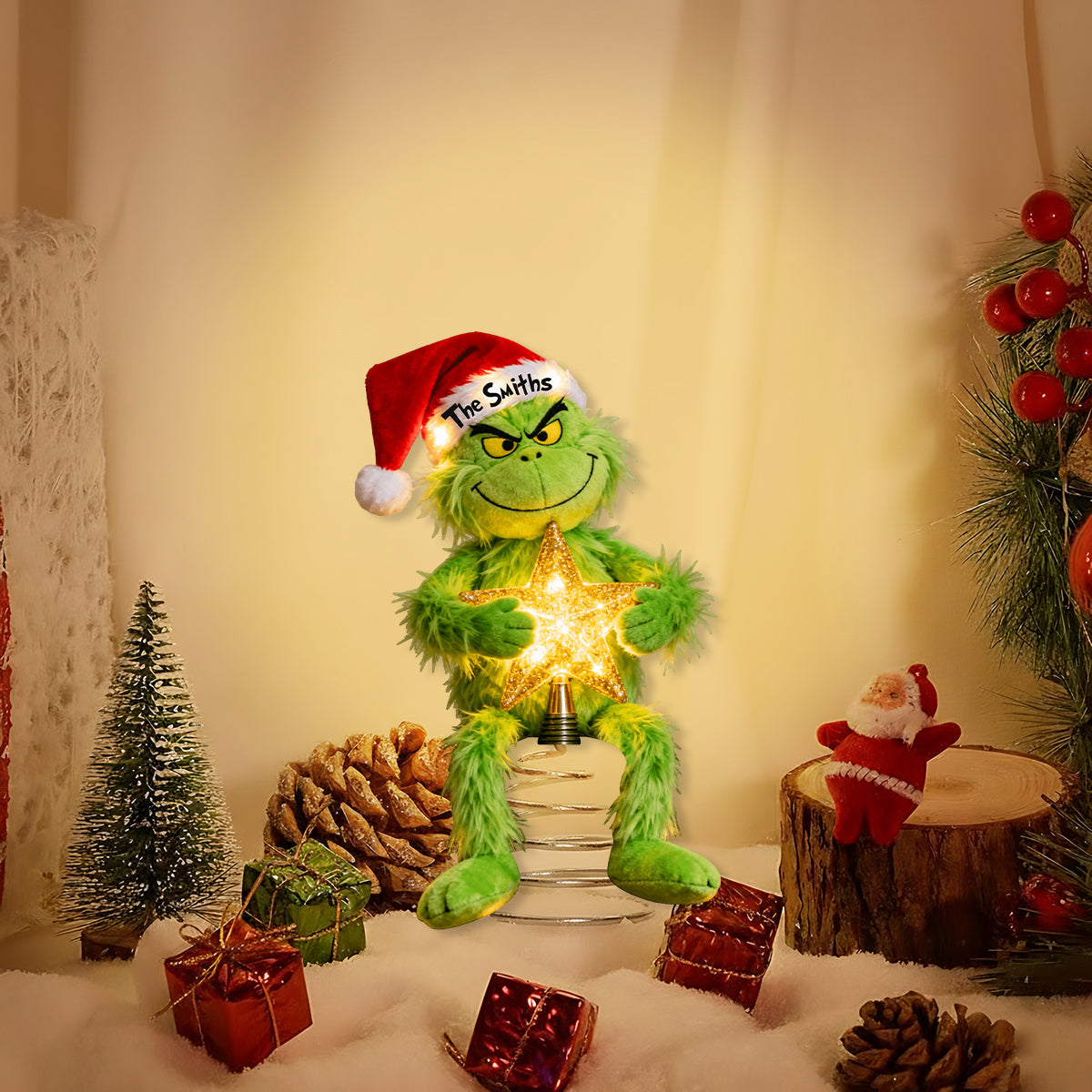 Joyeux Grinchmas - Étole de Noël personnalisée avec guirlande lumineuse LED pour sapin de Noël