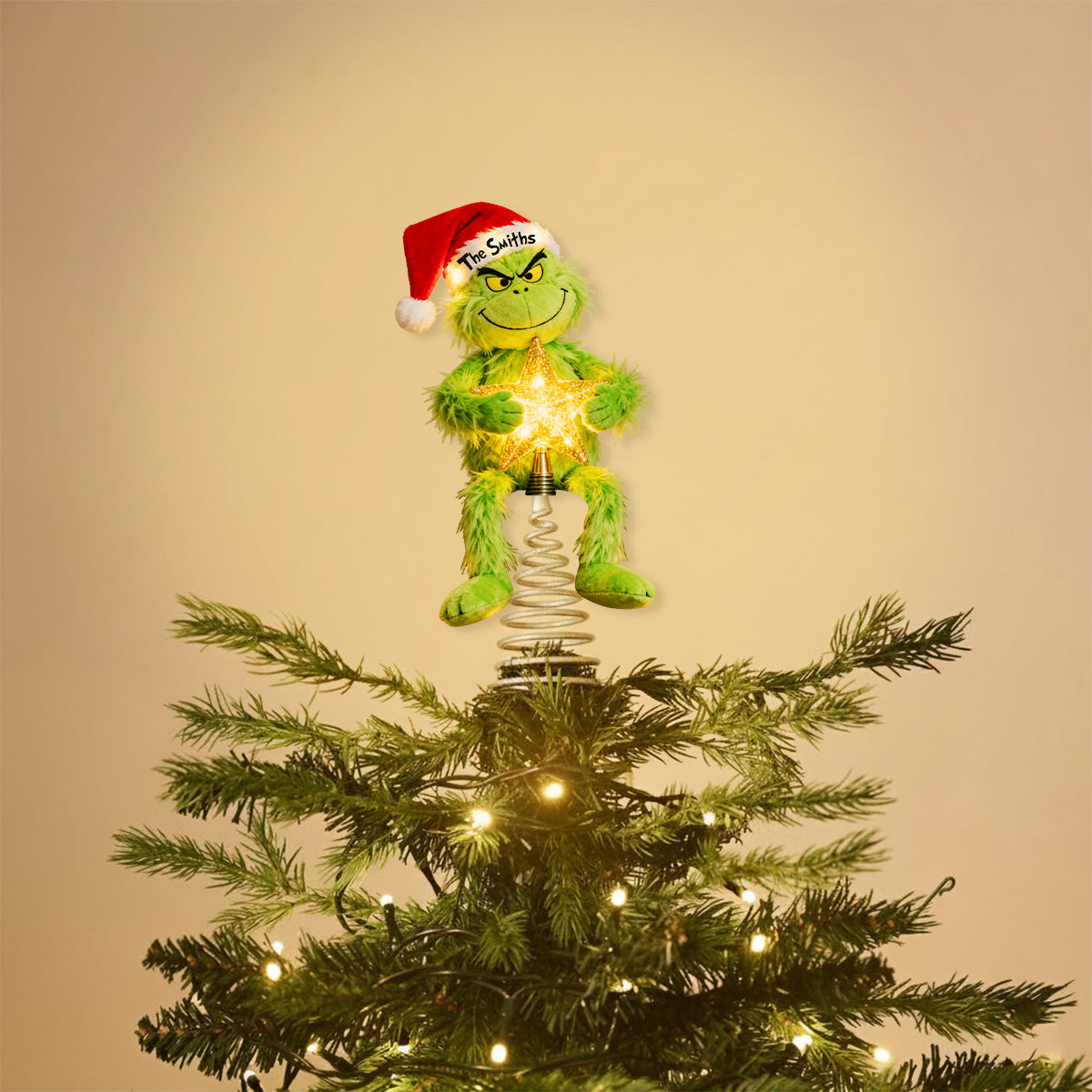 Joyeux Grinchmas - Étole de Noël personnalisée avec guirlande lumineuse LED pour sapin de Noël