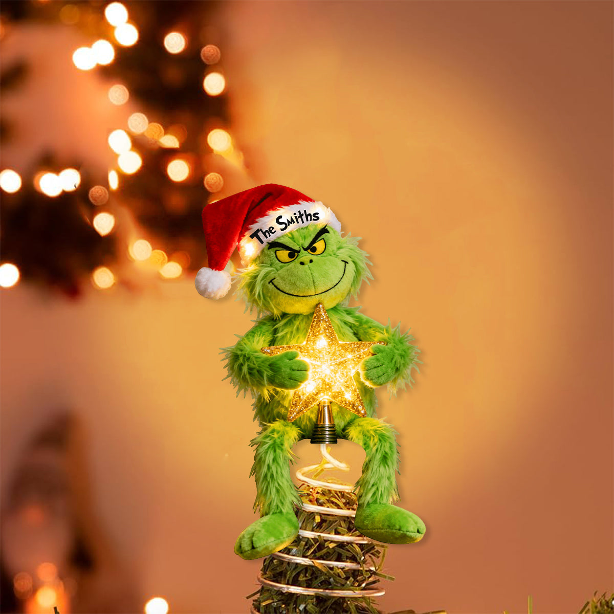 Joyeux Grinchmas - Étole de Noël personnalisée avec guirlande lumineuse LED pour sapin de Noël