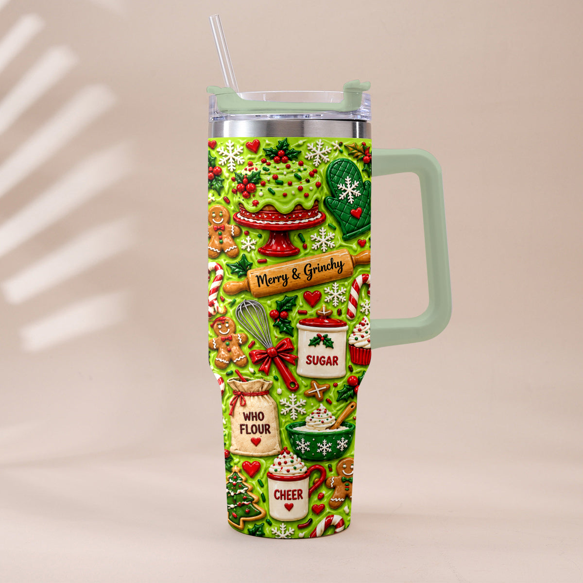 Baking With Some Mischief - Personalized Stole Christmas Tumbler With Plush Charm