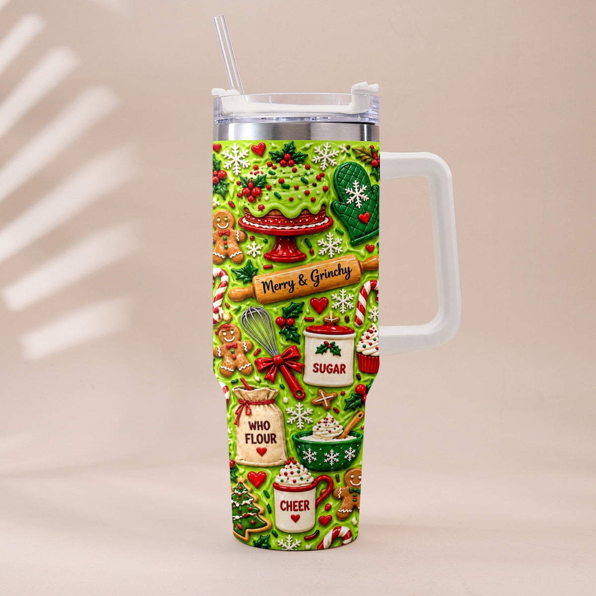 Baking With Some Mischief - Personalized Stole Christmas Tumbler With Plush Charm