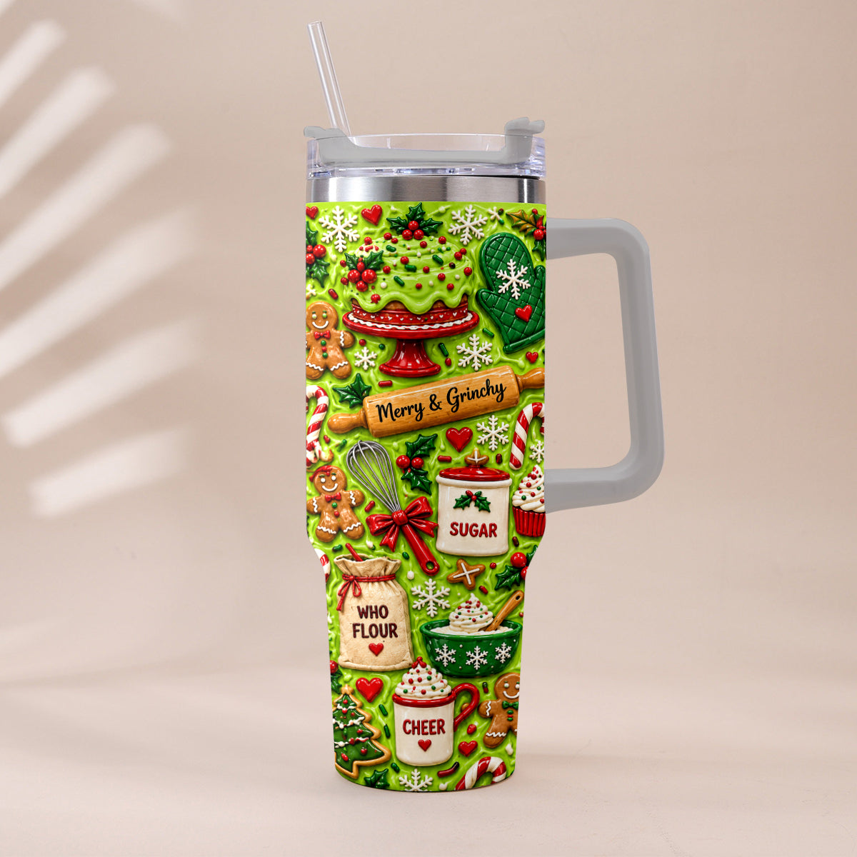 Baking With Some Mischief - Personalized Stole Christmas Tumbler With Plush Charm