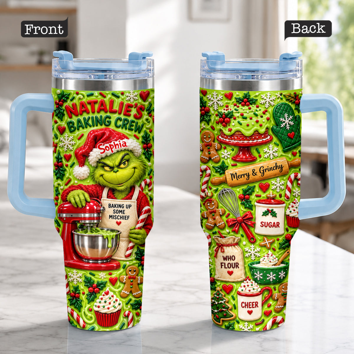 Baking With Some Mischief - Personalized Stole Christmas Tumbler With Plush Charm