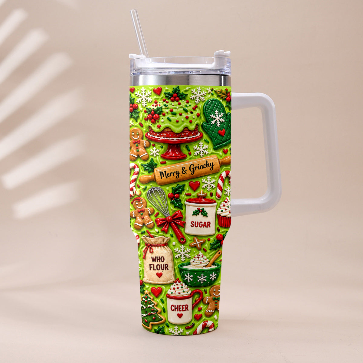 Baking With Some Mischief - Personalized Stole Christmas Tumbler With Plush Charm