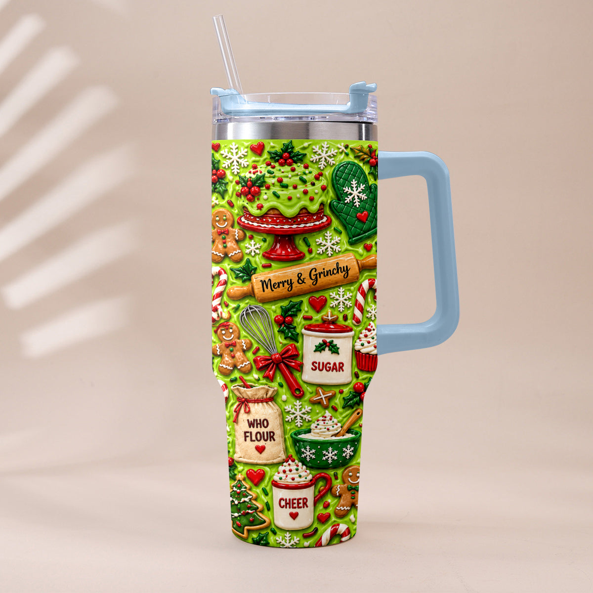Baking With Some Mischief - Personalized Stole Christmas Tumbler With Plush Charm