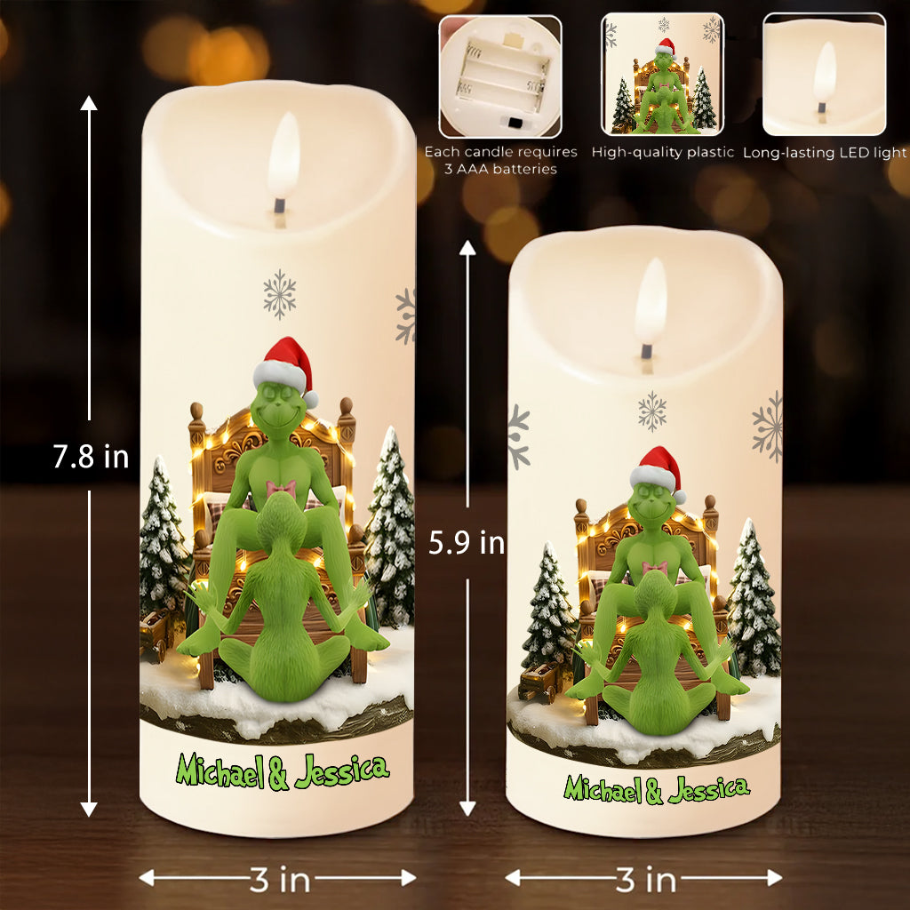 Noël en couple - Cadeau Grinchmas - Étole de Noël personnalisée avec bougie sans flamme