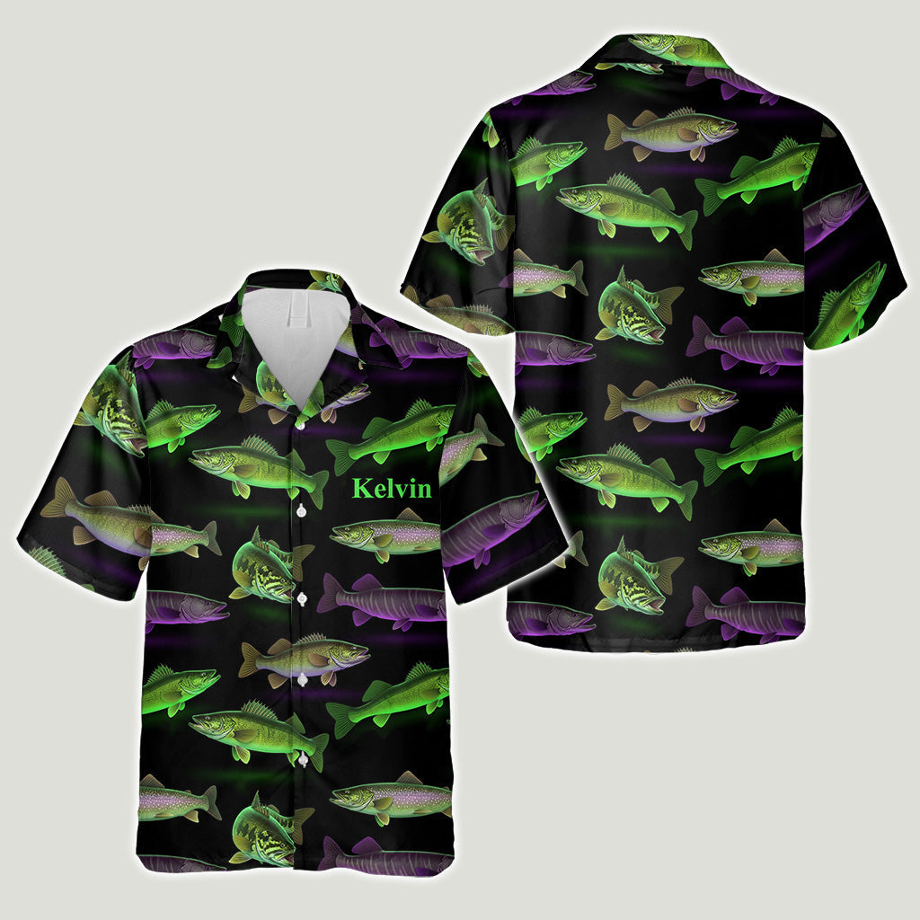 Chemise hawaïenne de pêche personnalisée à motif fluo