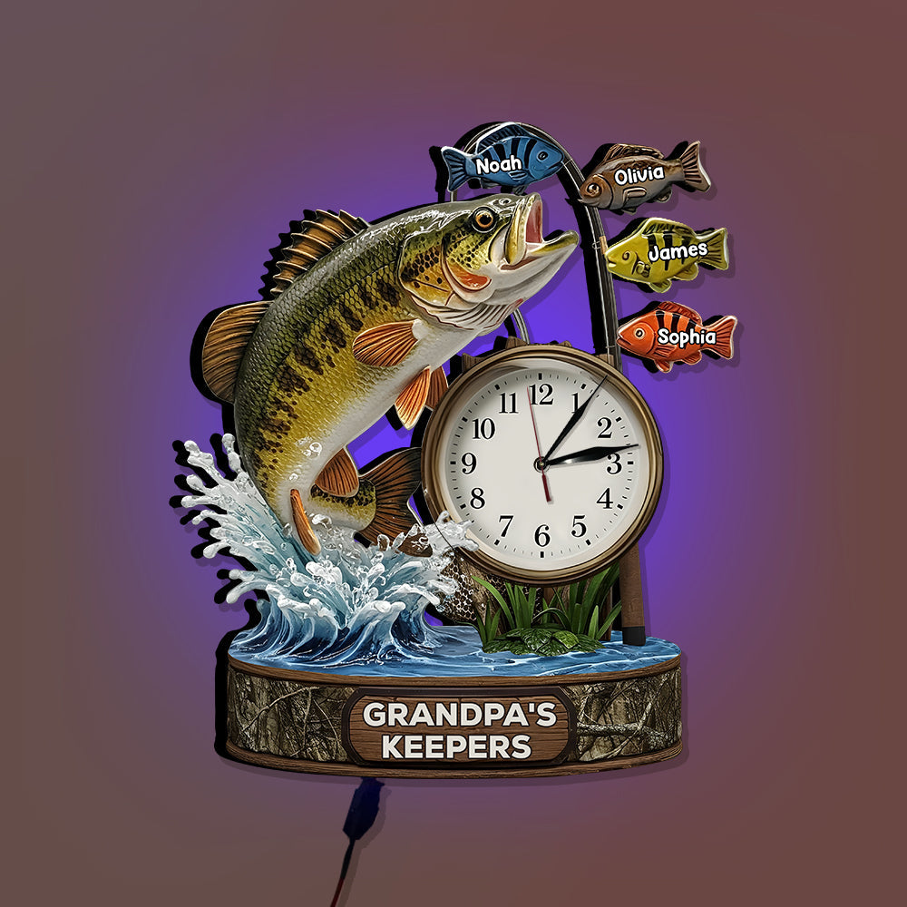 La meilleure prise de papa - Horloge murale lumineuse LED personnalisée sur le thème de la pêche