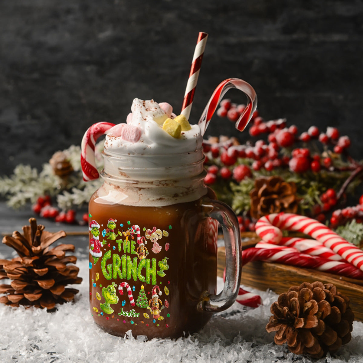 Merry Greenmas - Personalized Stole Christmas Mason Jar Cup