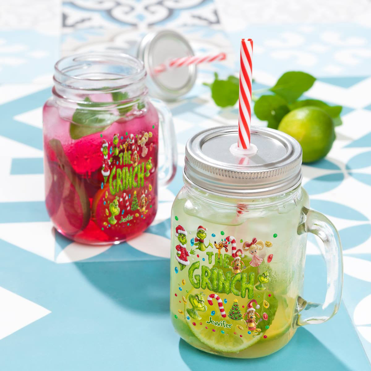 Merry Greenmas - Personalized Stole Christmas Mason Jar Cup