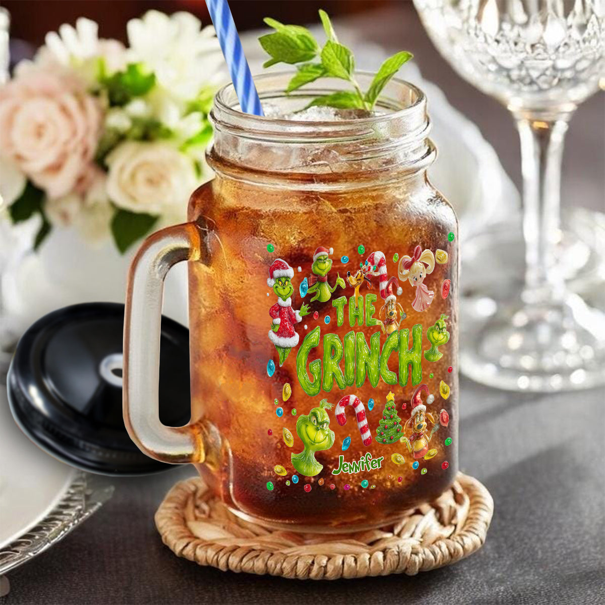 Merry Greenmas - Personalized Stole Christmas Mason Jar Cup