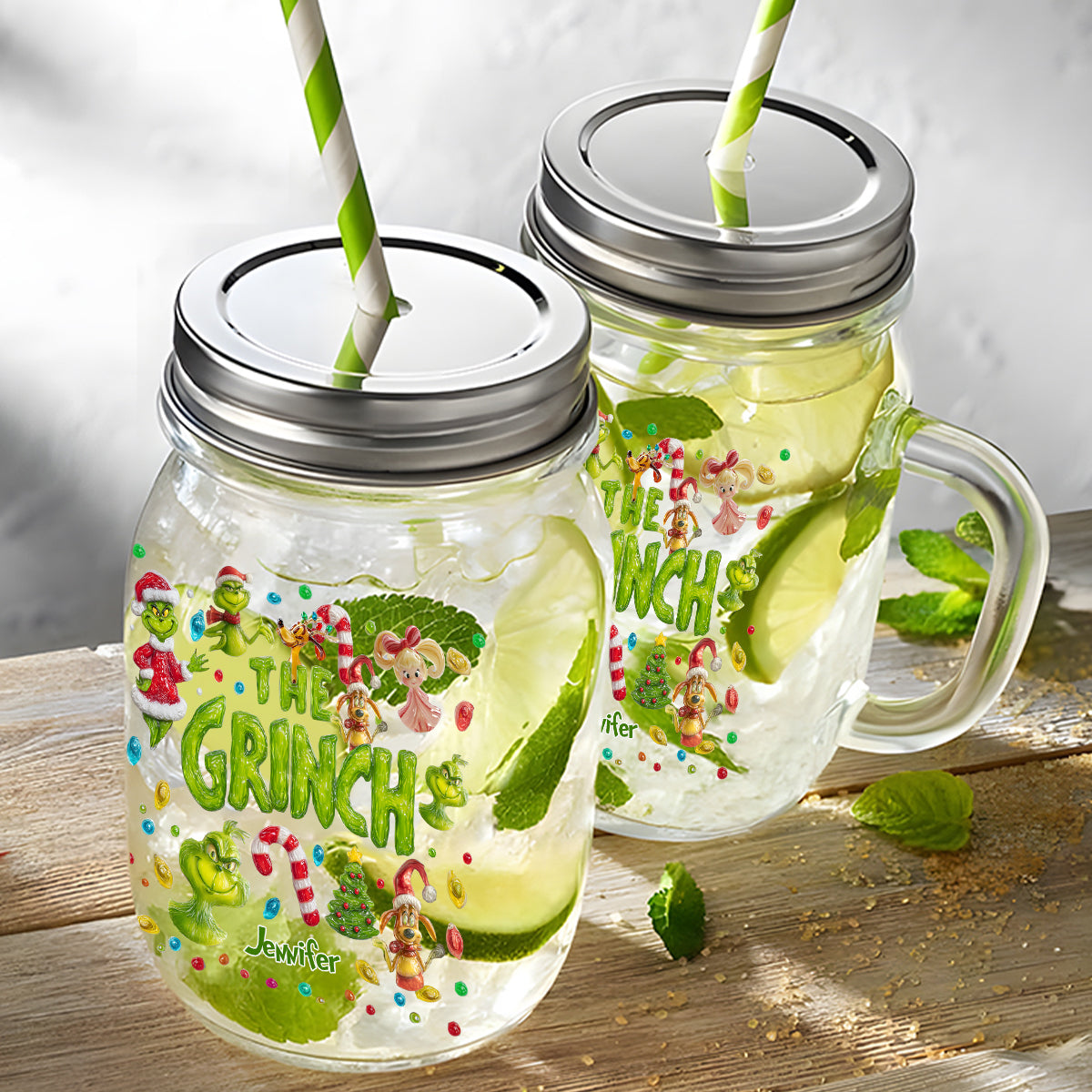 Merry Greenmas - Personalized Stole Christmas Mason Jar Cup