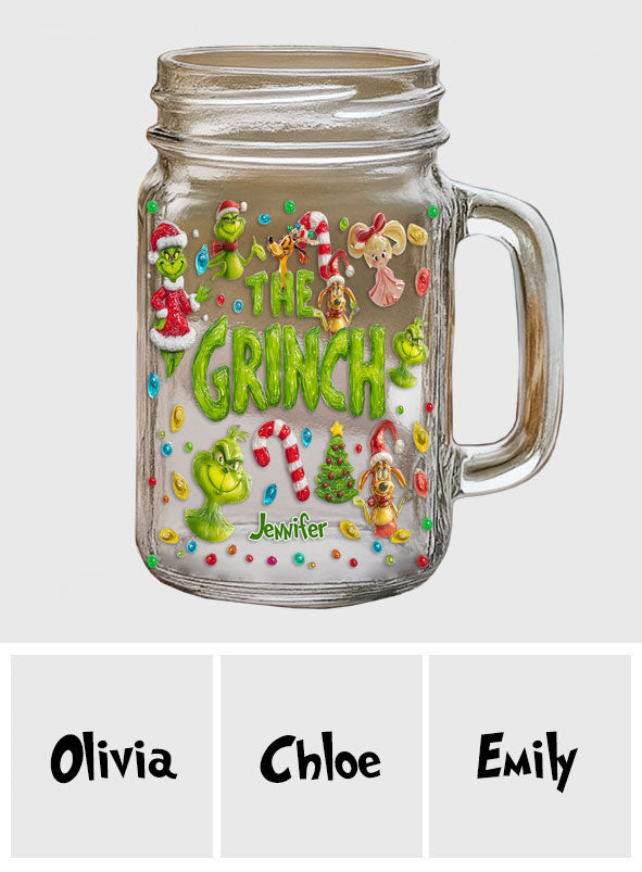 Merry Greenmas - Personalized Stole Christmas Mason Jar Cup