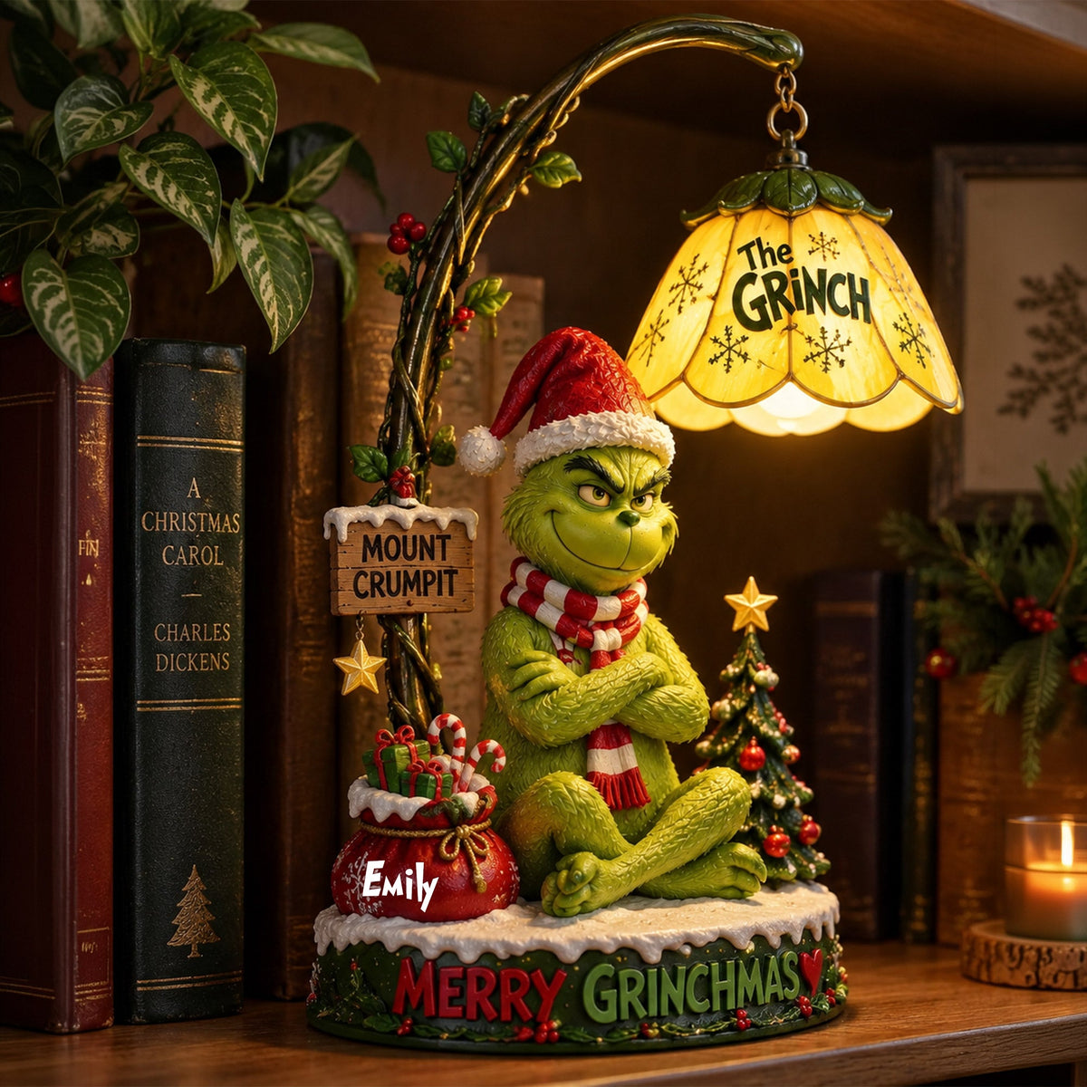 Merry Grinchmas - Personalized Stole Christmas Bookshelf Lamp